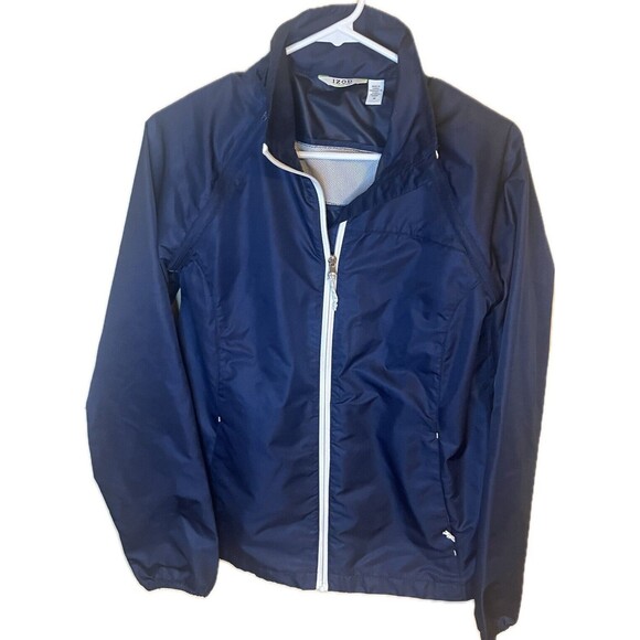 Izod Golf Jackets & Blazers - Izod Golf Navy Blue Women’s Medium Zip Windbreaker Jacket Removable Sleeves Used